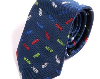 Mens Tie Blue Fishbone Tie, Gift for Him