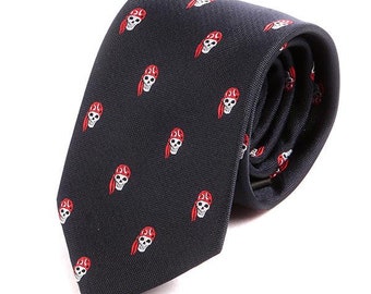 Navy Blue Tie with Pirate Skull Pattern, Gift for Him