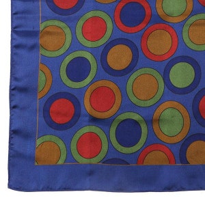 Blue Circular Silk Pocket Square Extra Large