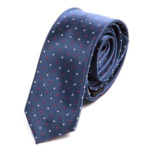 Mens Skinny Tie Navy Blue Polka Dot