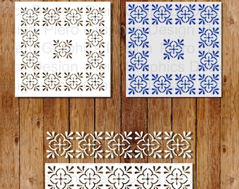 Tiles and Border Stencil (set 1) SVG files for Silhouette and Cricut. Tile Design Template, Wall, Floor, Stencil for Mylar Film.