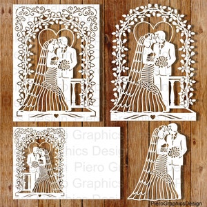 Bruiloft kaart SVG-bestanden voor de Silhouette Cameo en Cricut. Clipart PNG transparant inbegrepen.