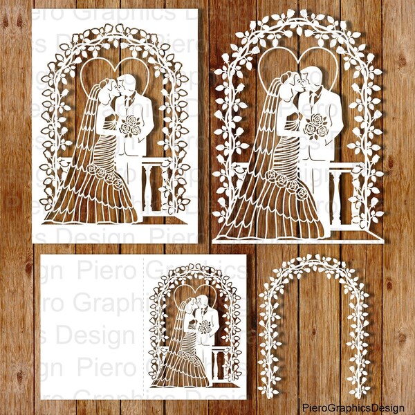 Wedding card SVG files for Silhouette Cameo and Cricut. Clipart PNG transparent included.