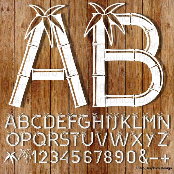 Alphabet and Numbers with Bamboo SVG and PNG files