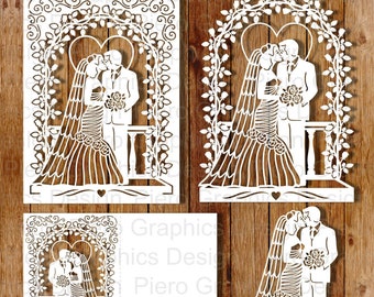 Wedding card SVG files for Silhouette Cameo and Cricut. Clipart PNG transparent included.