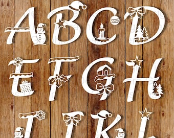 Decorated Christmas Alphabet and Numbers SVG files for Silhouette Cameo and Cricut. Clipart PNG transparent included.