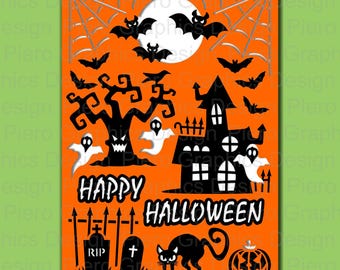 Happy Halloween, Greeting Card SVG files for Silhouette Cameo and Cricut. Envelope and liner included.