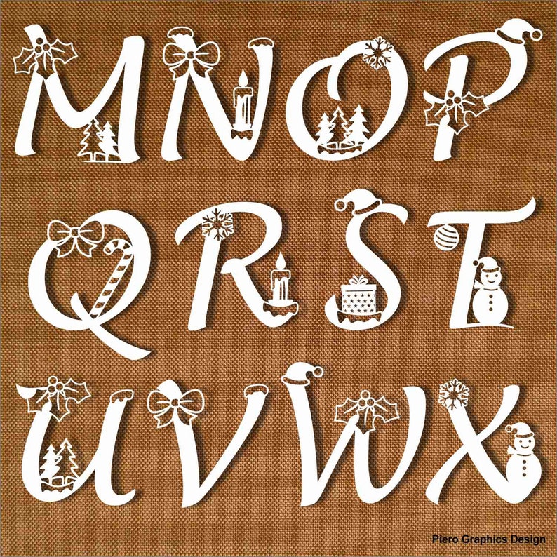 Download Decorated Christmas Alphabet and Numbers SVG files for | Etsy