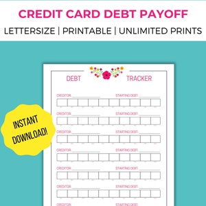 Pago de deudas de tarjetas de crédito imprimible, seguimiento de pago de deudas, pagos con tarjeta de crédito, seguimiento de pago de tarjetas, PDF, planificador de tarjetas de crédito, una página