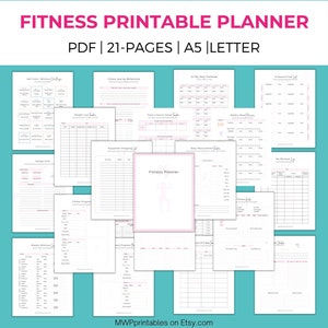Fitness Printable Planner, A5 Fitness Planner, Diet Planner Printable ...