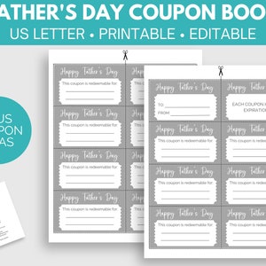 Coupon Template For Father&#39;s Day, Father&#39;s Day Coupons, Coupon Book For Him, Father&#39;s Day Coupon Book, Printable Coupons - Editable PDF