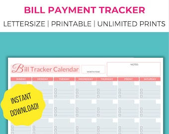 Bill Payment Tracker Calendar: Printable Monthly Organizer (Digital Download)