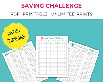 52 Week Saving Challenge, 52 Week Money Challenge, Money Saving Challenge, 52 Week Savings Plan, 52 Week Money Challenge Chart