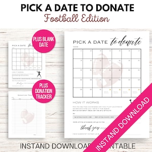 Pick a Date to Donate Calendar Football | Pick A Date To Donate Football | Sport Calendar Fundraiser | Football Fundraiser | Team Fundraiser
