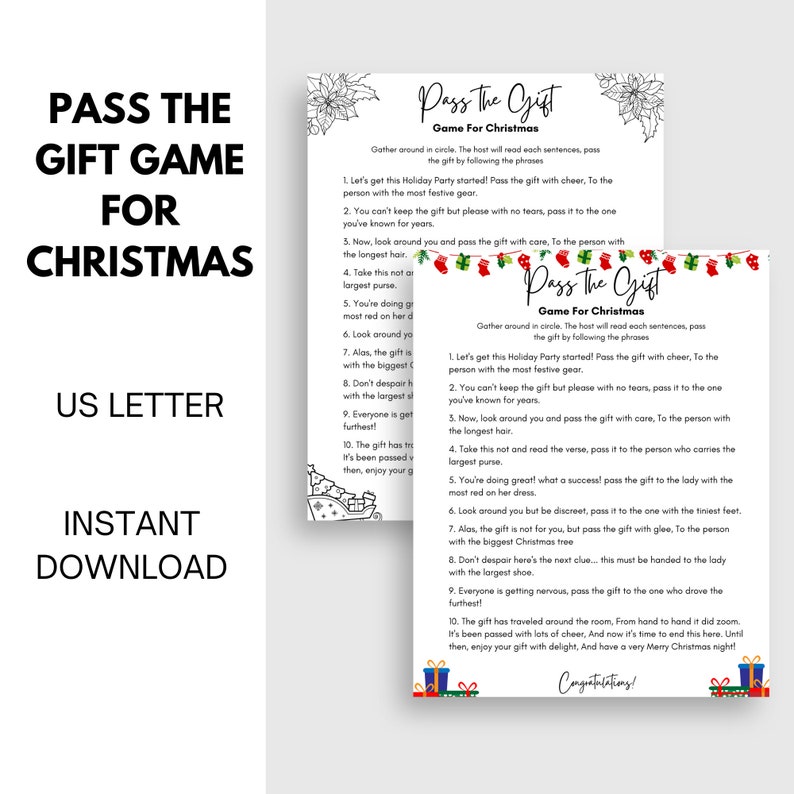Christmas Pass the Gift Game, Pass the Holiday Gift Game, Adult
