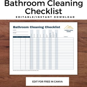 Bathroom Cleaning Checklist For Commercial Business, Restroom Cleaning Log, Bathroom Cleaning Routine, Cleaning Service, Editable Canva