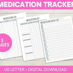 Medication Tracker, Editable Medication List, Medication Log, Minimalist, PDF