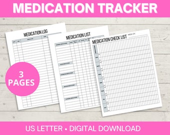 Printable Medication Tracker, Log, Checklist (PDF)