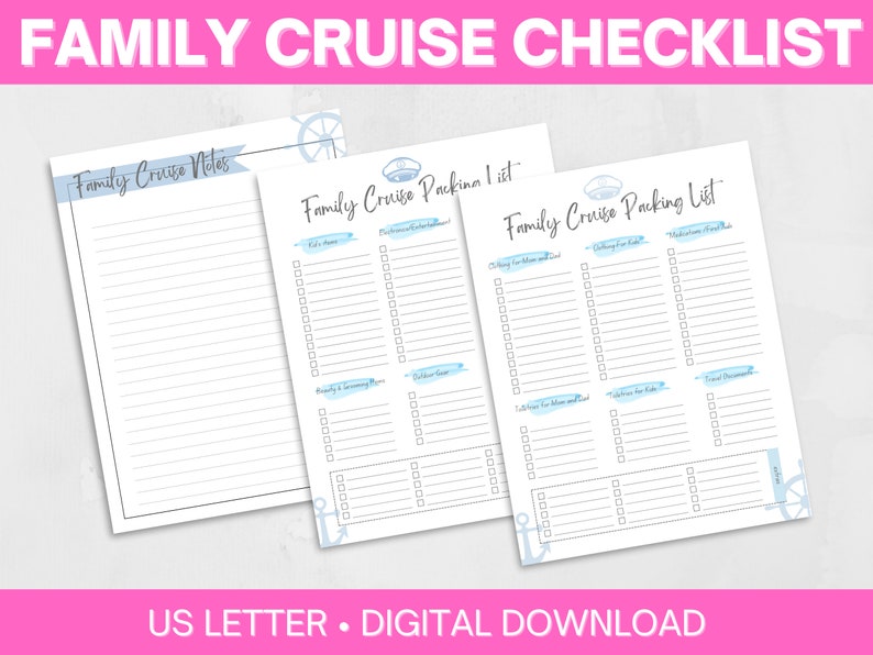 Excursion Family Note Family Cruise Packing List: Printable Cruise Planner (digital Download ...