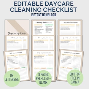 Editable Daycare Cleaning Checklist, Childcare Cleaning Schedule, Daily Weekly Monthly Cleaning Template, Preschool Sanitation Printable