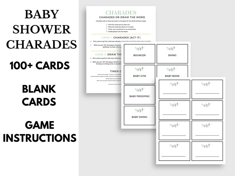 Baby Shower Charades Printable, Baby Shower Charades Games, Charades ...