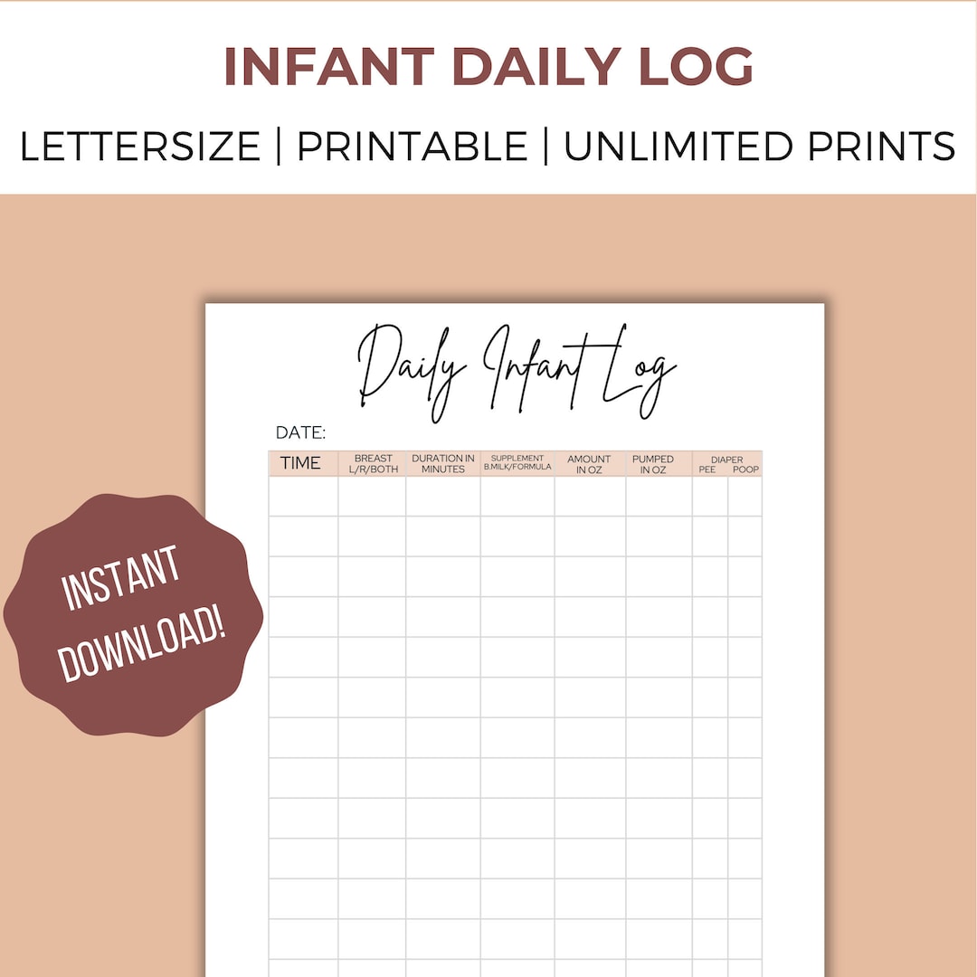 Printable Infant Daily Log: Baby Tracker (digital Download) - Etsy