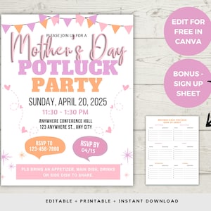Editable Mother's Day Potluck Invitation: Brunch Party Flyer (Digital Download) image 1