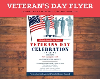 Editable Veteran's Day Flyer Template: Celebration Event Invite (PDF)
