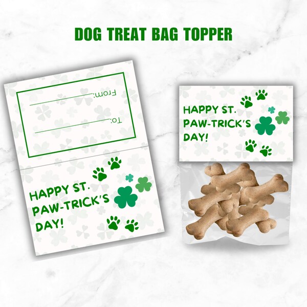 Dog Treat Bag Topper For St. Patrick's Day, Pet Treat Bag Topper, Irish Dog, Dog Daycare Treats,