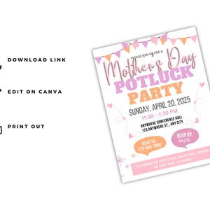 Editable Mother's Day Potluck Invitation: Brunch Party Flyer (Digital Download) image 3