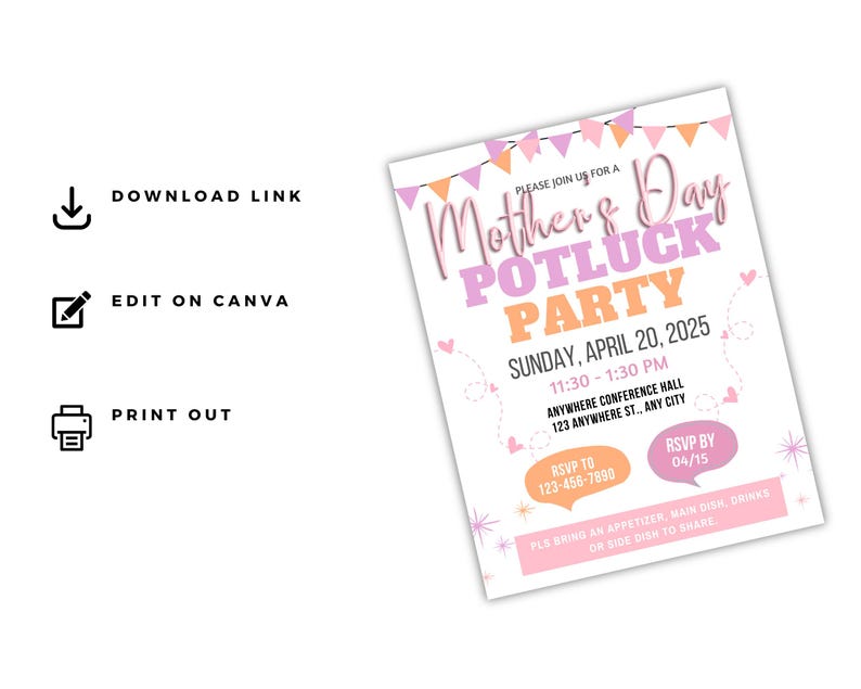 Editable Mother's Day Potluck Invitation: Brunch Party Flyer (Digital Download) image 3