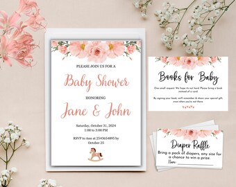 Baby in Bloom Shower Bundle: Invitation, Books, Diaper Raffle (Digital Download)