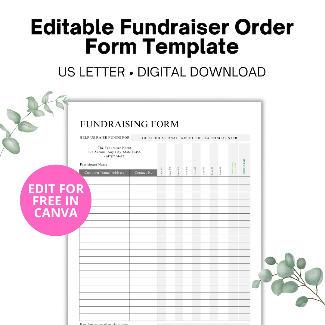 editable fundraiser order form template | school fundraising form