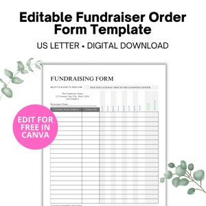 Editable Fundraiser Order Form Template | School Fundraising Form | Printable Invoice | Canva Template | Editable Invoice Template