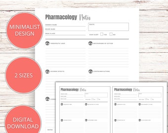 Minimalist Pharmacology Notes Template: Nursing Student Medication Sheet (Digital Download)
