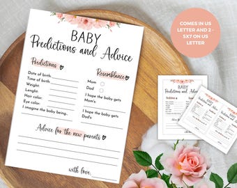 Juego de Baby Shower Floral: Tarjeta de Predicciones y Consejos (Descarga Digital)