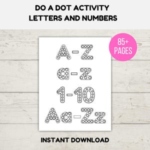 Actividad de hacer puntos, páginas para colorear del abecedario, actividad del alfabeto, reconocimiento de letras, reconocimiento de números, hojas de trabajo para niños pequeños, marcador de puntos imprimible