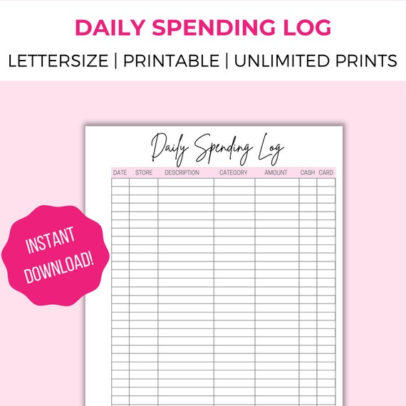 Personal Spending Log Printable Spending Sheet Daily | Etsy
