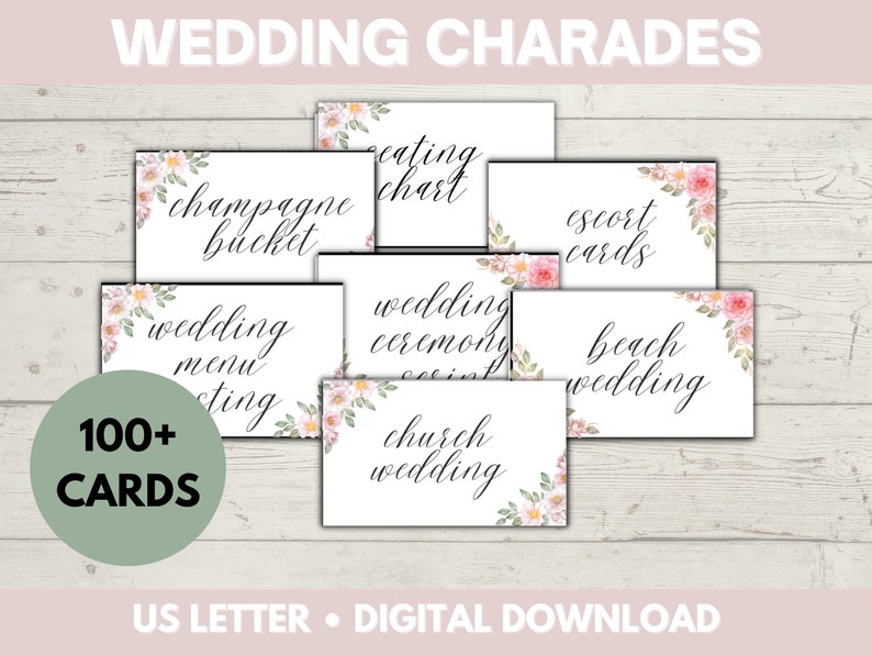 Wedding Charades Printable, Bridal Shower Games, Wedding Shower Games ...