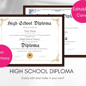 Editable High School Diploma, Homeschool Diploma, Printable Diploma Certificate