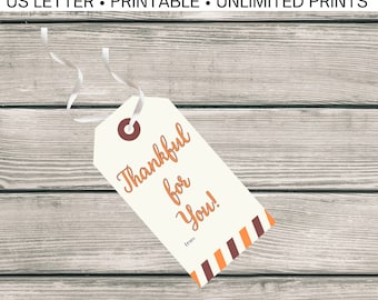 Thankful For You Tags, Printable Thanksgiving Gift Tags (Digital Download)