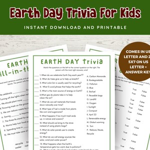 Printable Earth Day Trivia Questions, Earth Day Quiz, Earth Day Activities For Kids