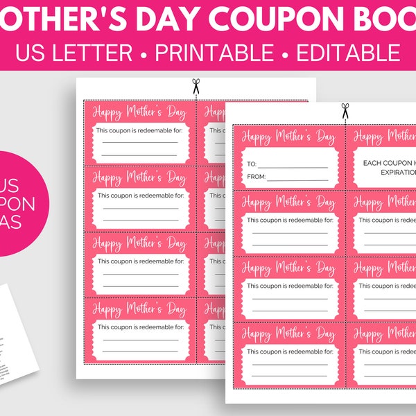 Expectant Mother's Day Coupons, Coupon Book For Expectant Mothers, Expectant Mother's Gifts, Printable Coupons, Editable PDFs