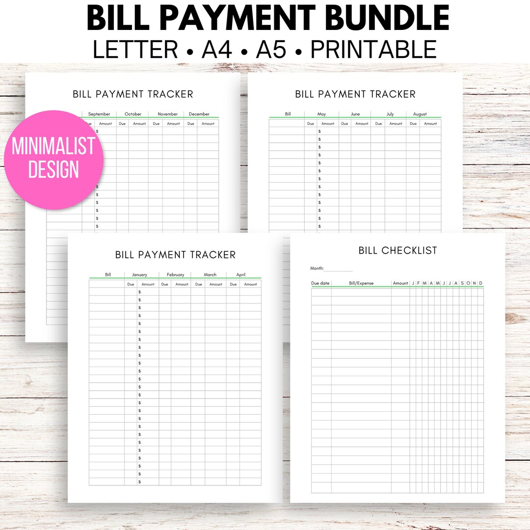 Bill Payment Tracker: Monthly Checklist & Calendar (printable PDF) - Etsy