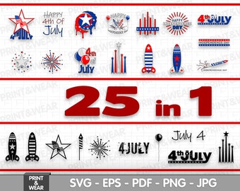 July 4th SVG Bundle, patriotic svg, 4th of July svg, fourth of july svg, fireworks svg, US flag svg, eps, pdf, png, jpg