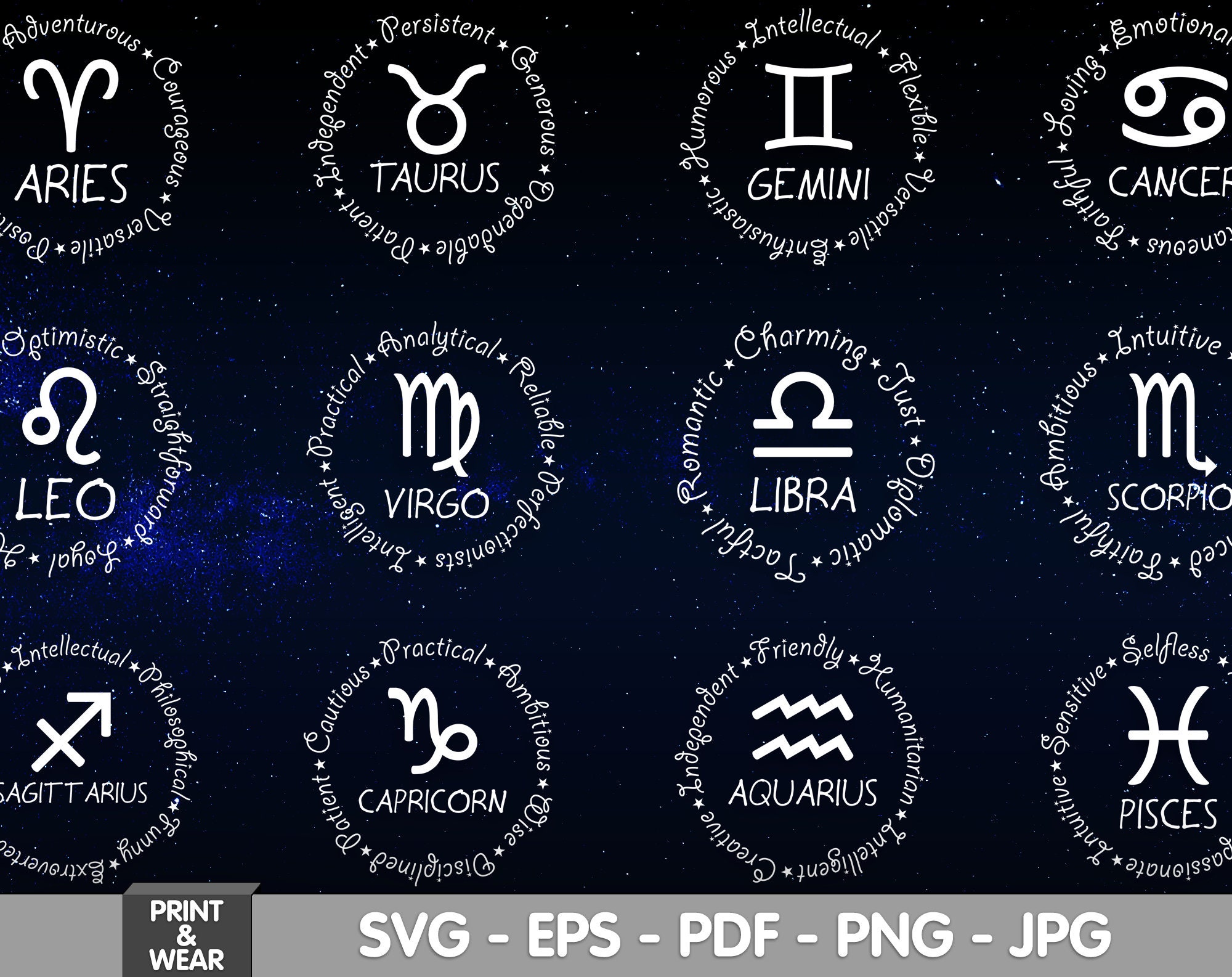Zodiac SVG Bundle, Zodiac signs traits, Zodiac svg cut files for cric…