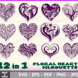 Floral heart svg bundle, svg, eps, pdf, png, jpg