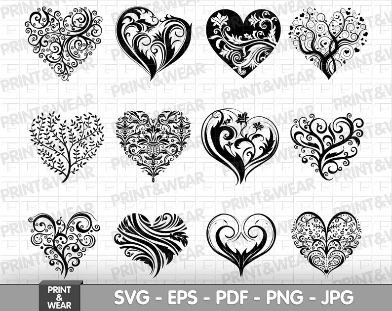 Floral heart svg bundle svg eps pdf png jpg | Etsy