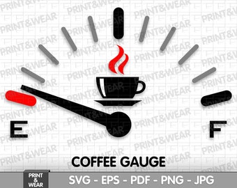 Coffee meter svg, Coffee Gauge, Vector image, Coffee lover art print, mug design, cup design, svg, eps, pdf, png, jpg