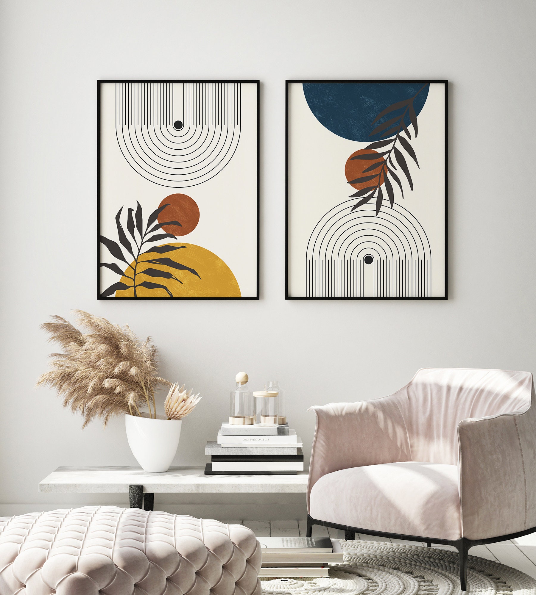 Midcentury Modern Set Of 2 Prints Minimalist Wall Art Set | Etsy